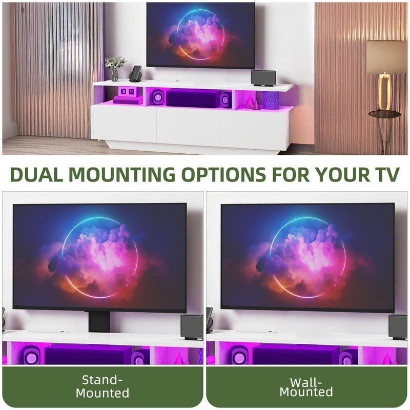 Uforic TV Stand with Mount, Power Outlets & LED, Entertainment Center for Up to 65" TV for Living Room, White