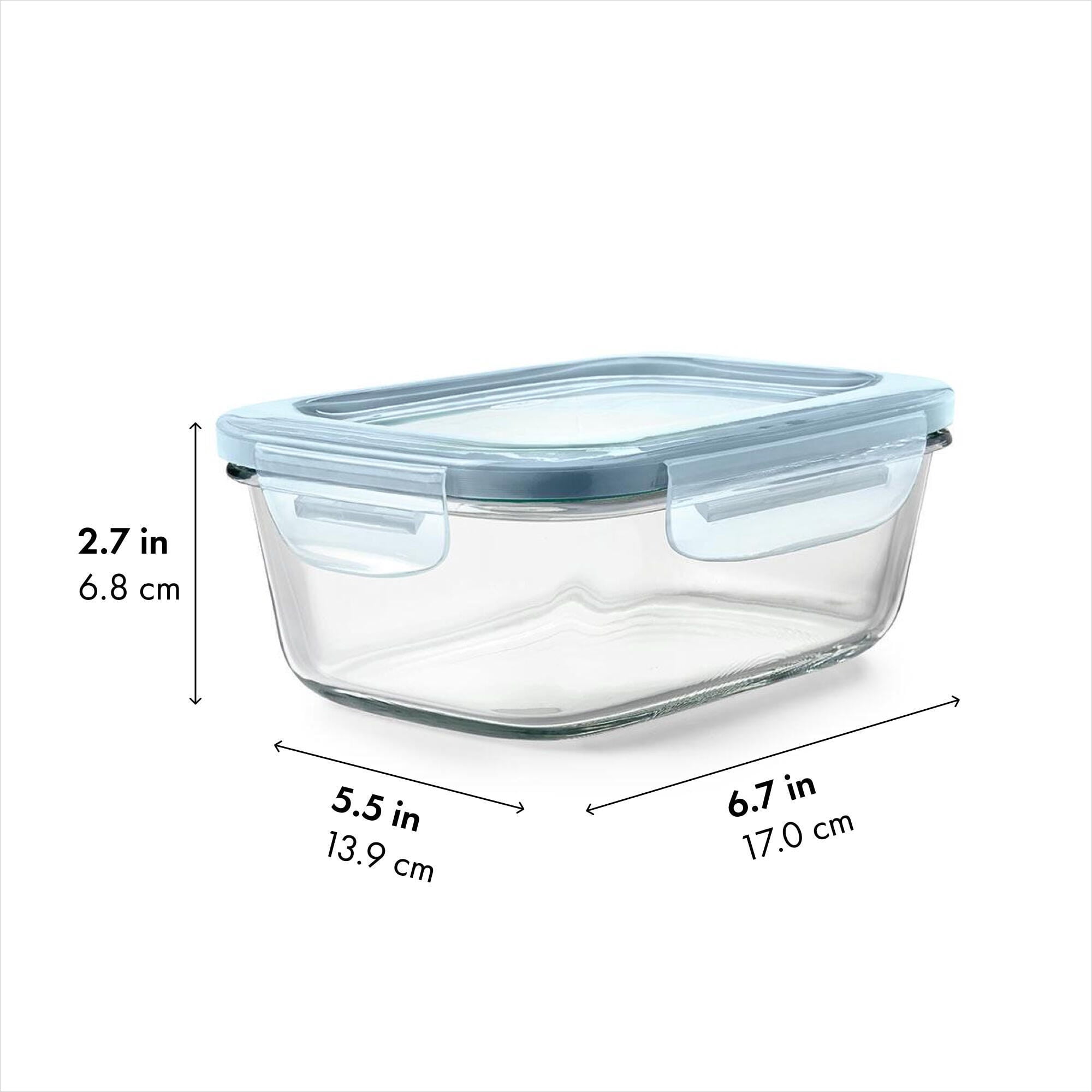 OXO Smart Seal 3.5-Cup Glass Food Storage Container, Leakproof Rectangle Glass Meal Prep Container with Airtight Lid for Leftovers and Food Storage, Arctic Blue
