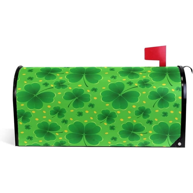 Happy Patrick''s Day Green Shamrock Magnetic Clover Mailbox Cover Mailbox Wrap Post Letter Box Cover Home Decorative for Standard Mailboxes