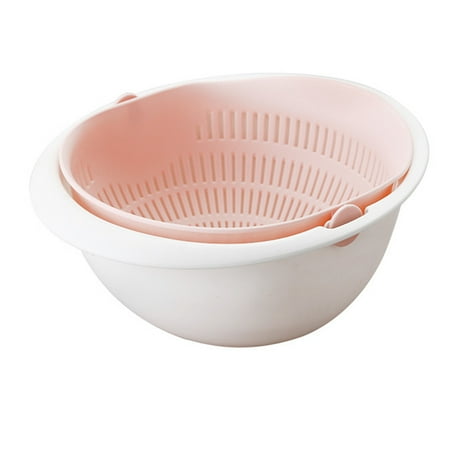 

Double-layer Draining Basket Rotating Washing Basket Multifunction Kitchen Drain Basket Multi-purpose Storage Basket Pink