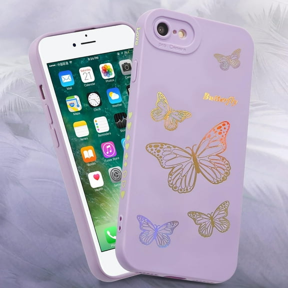 Case for iPhone SE(5G) 2022 iPhone 7 iPhone 8 iPhone SE 2020, Glitter Cute Butterfly Pattern Sparkly Bling Laser Case Soft TPU Bumper Slim Protective Women Girls Phone Cover - Purple