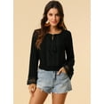 thumbnail image 2 of DARING DIVA Women's Lace Peasant Tie Neck Smocked Hem Cropped Top 2XL Black, 2 of 6