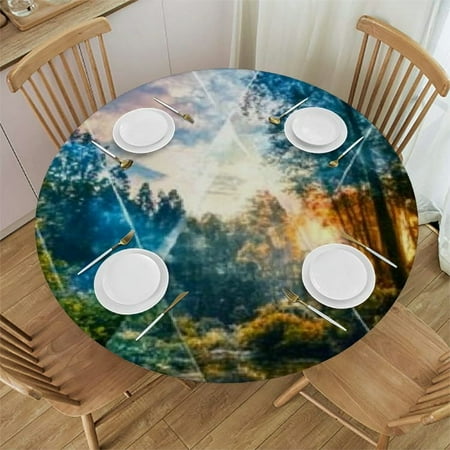 

Autua Trees Skyline Water Stream Round Tablecloth 100% Polyester Stain-Resistant Washable for Indoor Outdoor Restaurants Weddings Parties Picnic Camping Kitchen Dining Farmhouse 54 -58