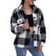 thumbnail image 1 of Otoño Invierno chaqueta de un solo pecho con cuello vuelto para mujer abrigo a cuadros de manga larga de lana borrosa prendas de vestir a cuadros blanco y negro XL, 1 of 7