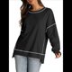 thumbnail image 2 of Sudadera Informal de Cuello Redondo para Mujer, Larga, Talla Grande, , con Costuras en Contraste, para Otoño. Negro L, 2 of 8
