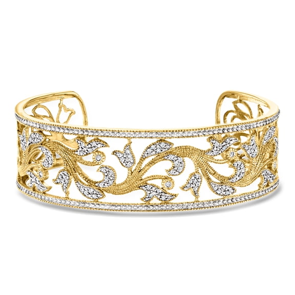 Ross-Simons 0.50 ct. t.w. Diamond Floral Filigree Cuff Bracelet in 18kt Gold Over Sterling, Women's, Adult