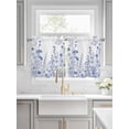thumbnail image 2 of Half Window Curtain 36 Inches Long, Blue Flower Plant Window Treatment Curtain Drapes, Retro Country Tree Branch Leaves Small Tier Curtains for Bathroom Over Sink, 27.5"x36", 2 Panels, 2 of 7