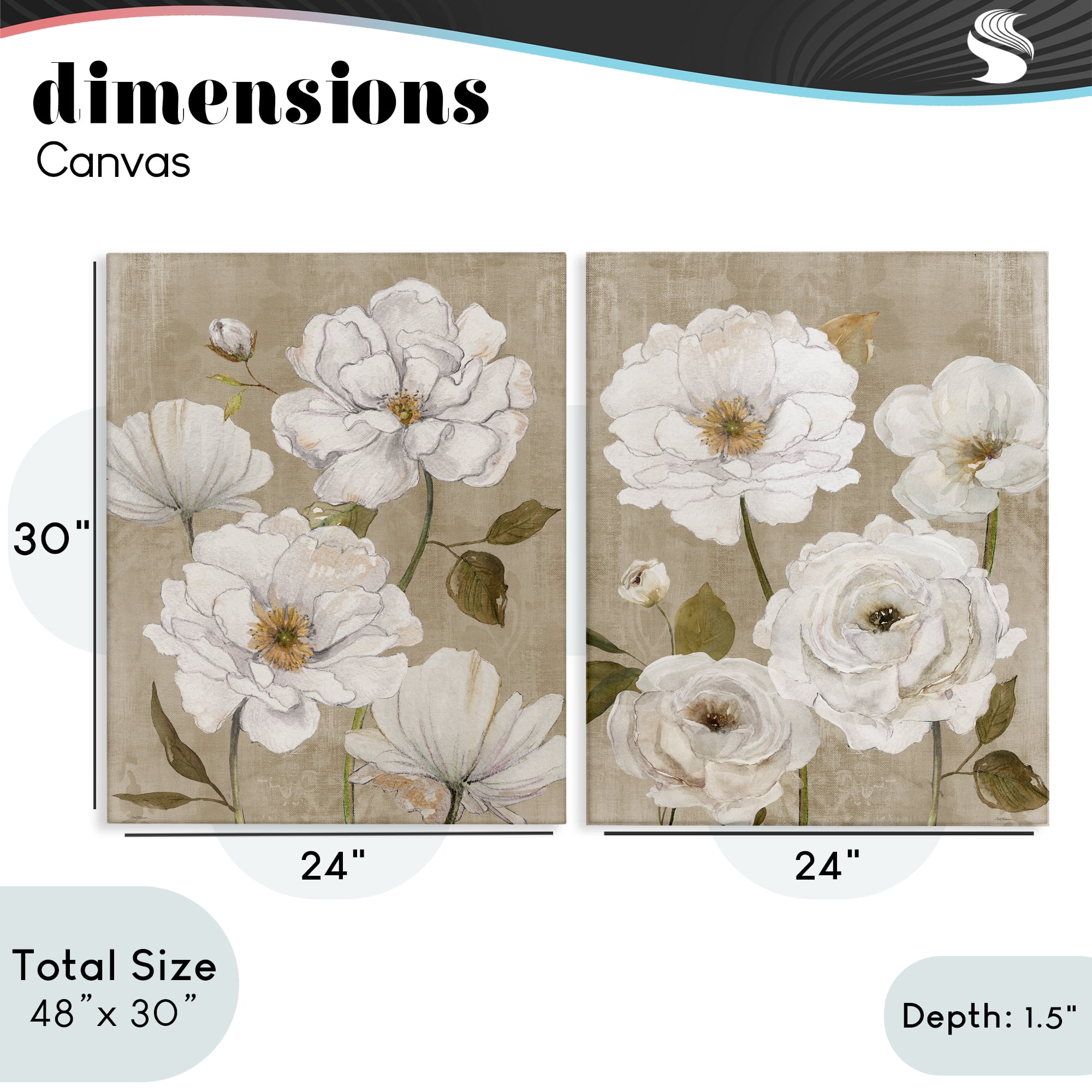 Stupell Industries White Blooms over Neutral 2 Piece Canvas Wall Art Set, design by Carol Robinson