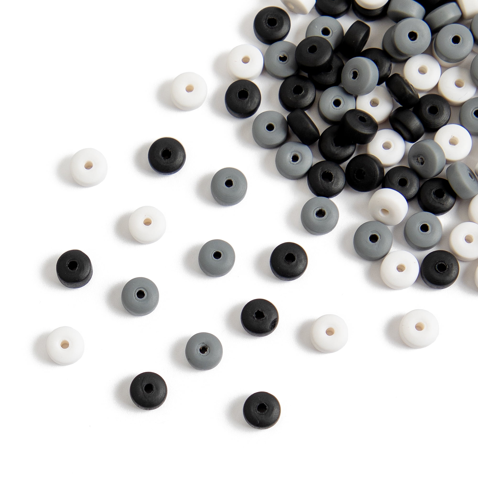 CousinDIY Heishi Bead Waterfall Pack - Black, White & Gray Disc Beads for Crafts