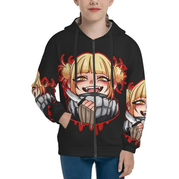 My Hero Academia Himiko Toga Youth Sweatshirt 3D Printed Hoodie Activewear Teenager Winter Full-Zip Drawstring Jacket Coats Active Pullover Hooded Blouse For Boys Girls Small