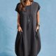 thumbnail image 2 of Vestido informal de mujer con cuello redondo, sin mangas, liso y con bolsillo, corte holgado, vestido mini de playa, 2 of 5