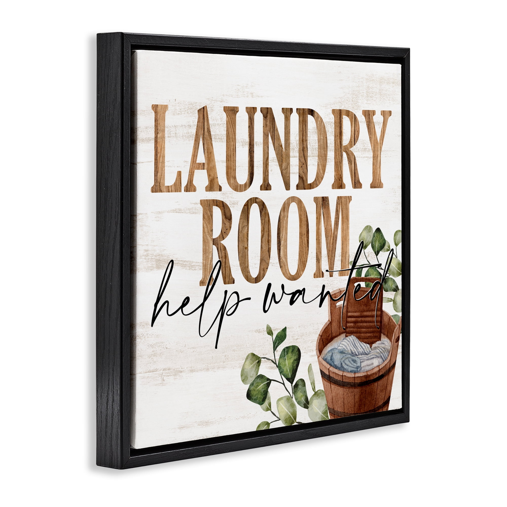 Help Wanted Rustic Laundry Room Black Framed Floater Canvas Wall Art, design by Kim Allen