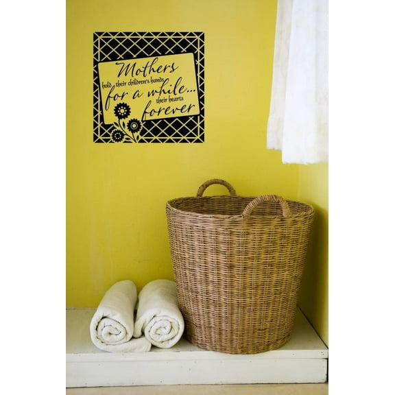 Mother's Day Gift Mothers Hold Children's Hearts Forever Vinyl Wall Decals Stickers Quote 12x12-Inch Black