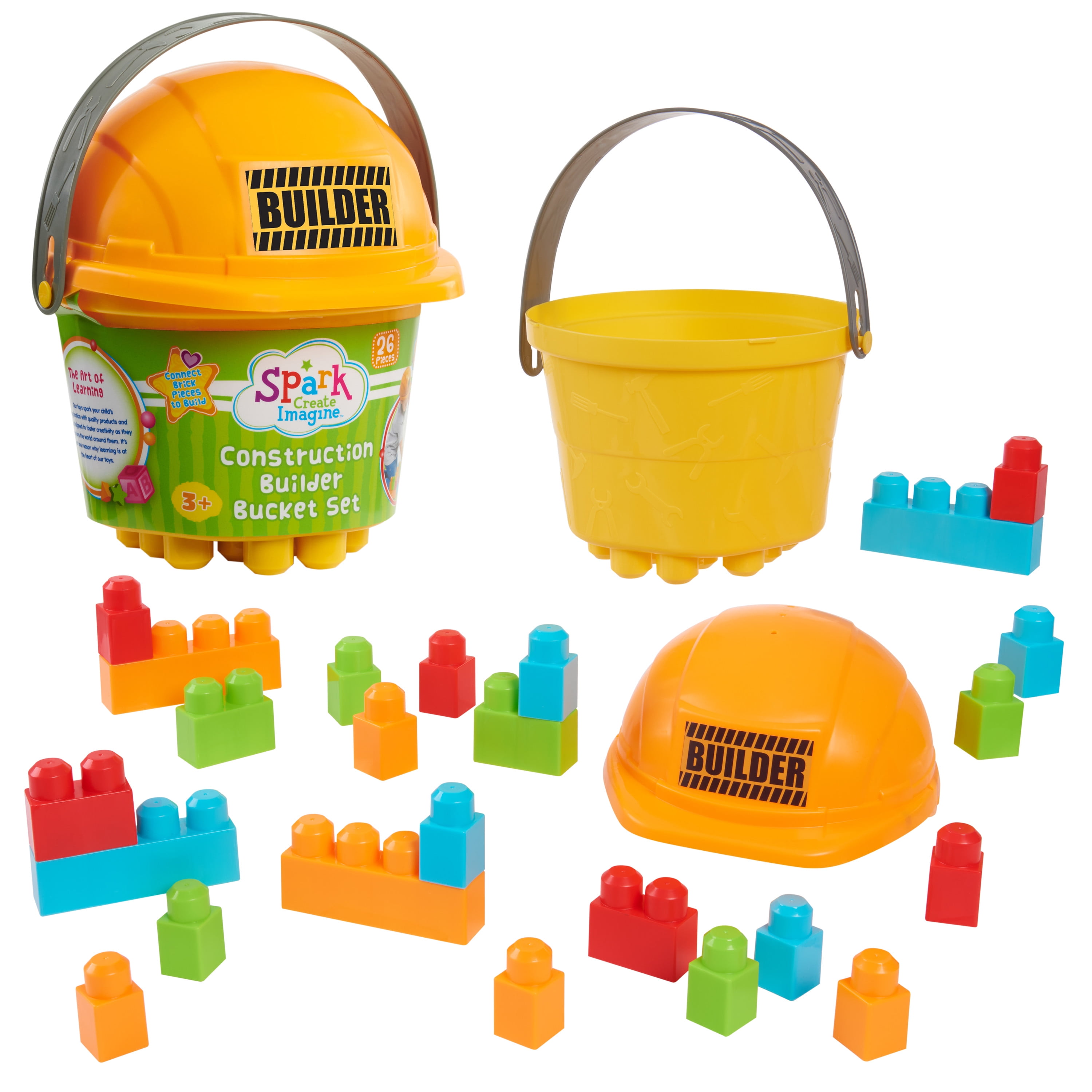 Spark Create Imagine Construction Builder Bucket,  Kids Toys for Ages 3 Up, Gifts and Presents
