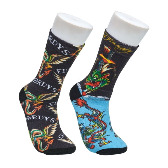 Ed Hardy Mens 360 Print Full Cushion Crew Sock 2-Pack