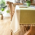 thumbnail image 5 of Enova Home 54"x 80" High Quality Tablecloth with Tassels, Rectangle Cotton and Linen Table Protector Cover for Table Decoration (Blue Green), 5 of 6