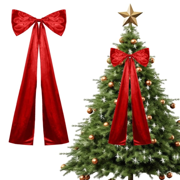 Christmas Tree Topper Bow, Large Christmas Tree Toppers Velvet Bows Christmas Decorations, Christmas Wreath Bows for Home Party Wedding Car Holiday Decor Supplies, 1 Pcs, 51.18x18.89"