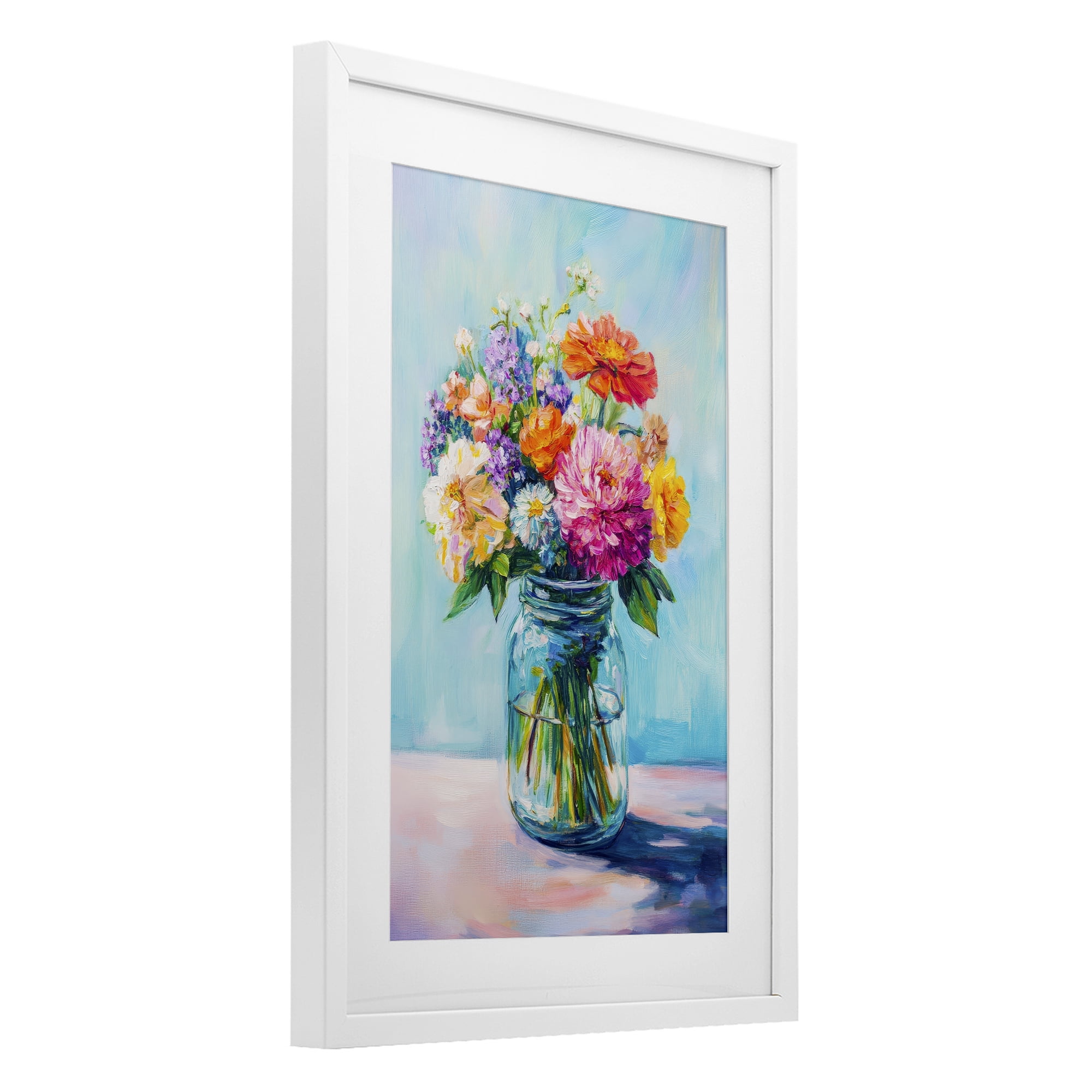 Stupell Industries Vibrant Country Jar Bouquet White Framed Print Under Glass, design by Petal Prints Design