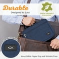 thumbnail image 3 of Christian Art Gifts Polyester Bible Cover for Men & Women w/ Jesus Fish Patch, Zipper Pocket, Pen Loops, Ribbon Bookmark Markers, Easy Carry Book Case for Stationery, Accessories, Navy Blue, Large, 3 of 7