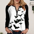 thumbnail image 2 of Godom Women's Halloween Long Sleeve V Neck Shirt Funny Graphic Top Fall Casual Loose Holiday T-Shirt, 2 of 7