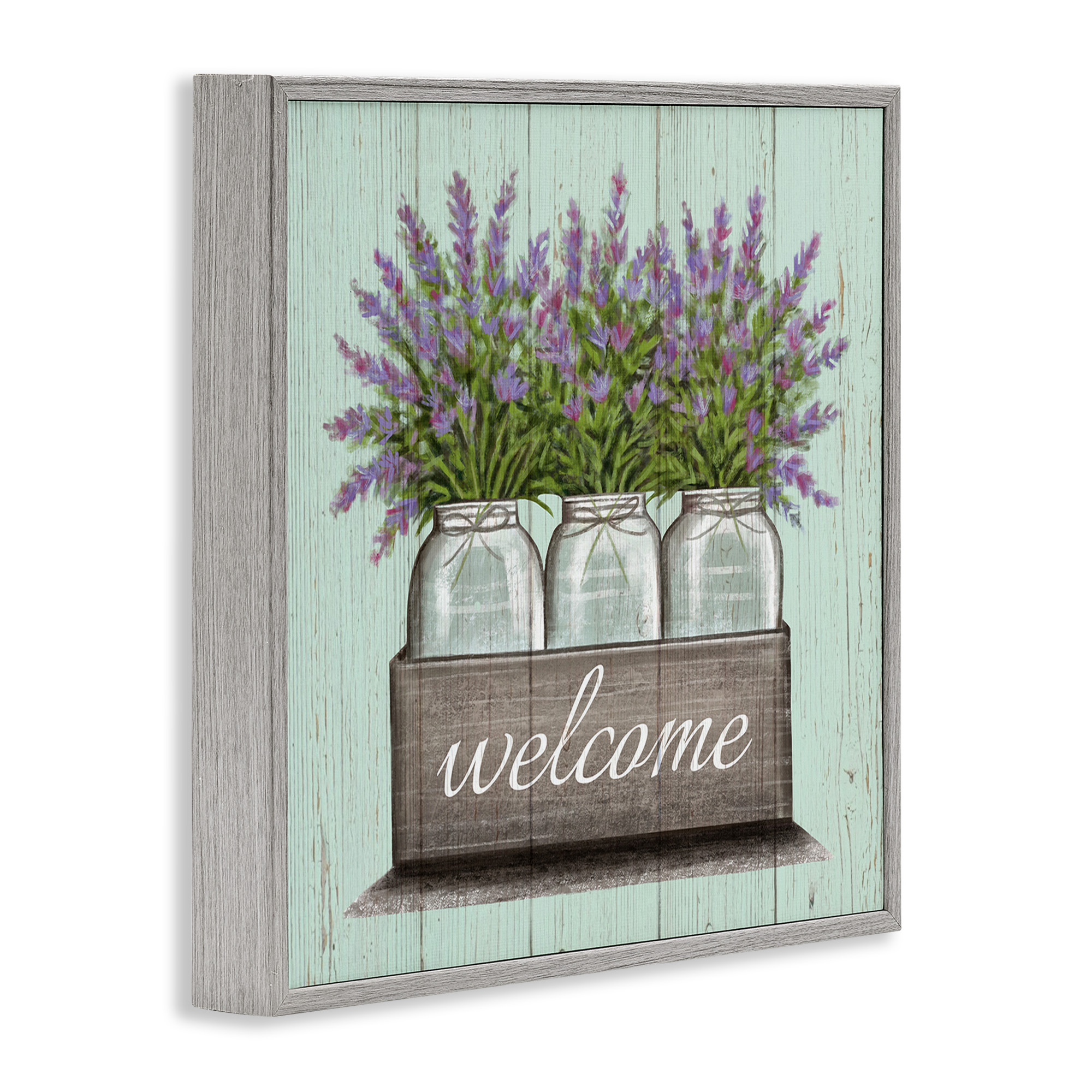 Stupell Industries Purple Lavender Florals in Jars Botanical & Floral Painting Gray Framed Art Print Wall Art, 17 x 17