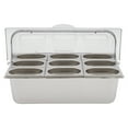 thumbnail image 4 of Countertop Food Serving Display Container, 9 Compartments Stainless Steel Condiment Dispenser Display Rack with Lid, 9 Pcs Clamps 9 Pcs Spoons 3 Pcs Water Bags for Salad Buffet Restaurant Bar Fruit, 4 of 13