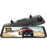 WOLFBOX 4K Mirror Dash Cam with 5.8GHz WiFi, Voice Control, Smart Rear View Mirror with ADAS and BSD, 12 inches Rear View Mirror Camera, Free 64GB Card, GPS, G-Sensor, Loop Recording