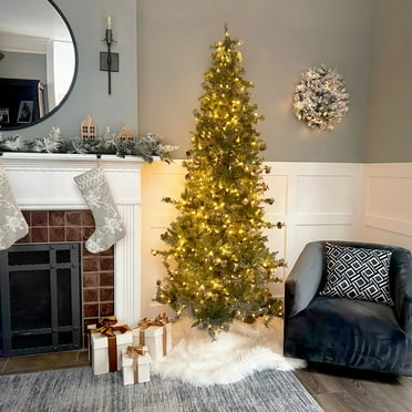 Fraser Hill Farm Prelit LED Multicolor Flocked Buffalo Fir 7.5-ft. Christmas Tree, FFBF075-6SN