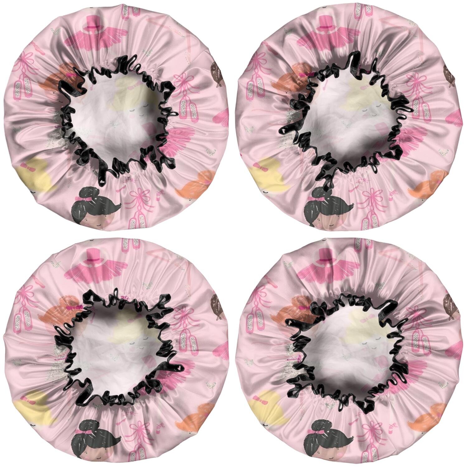 Shower Caps,Ballet Princess Pattern Waterproof Shower Cap for Women 4 Pieces,Double Reusable Hair Cover for Shower PEVA Elastic Stretch Hem