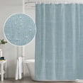 thumbnail image 4 of Polyester Fabric Vintage Haze Blue Shower Curtain, Farmhouse Retro Solid Color Linen Texture Waterproof Bathtub Curtain Bathroom Decor Set with Hooks 48 x 72 Inches, 4 of 6