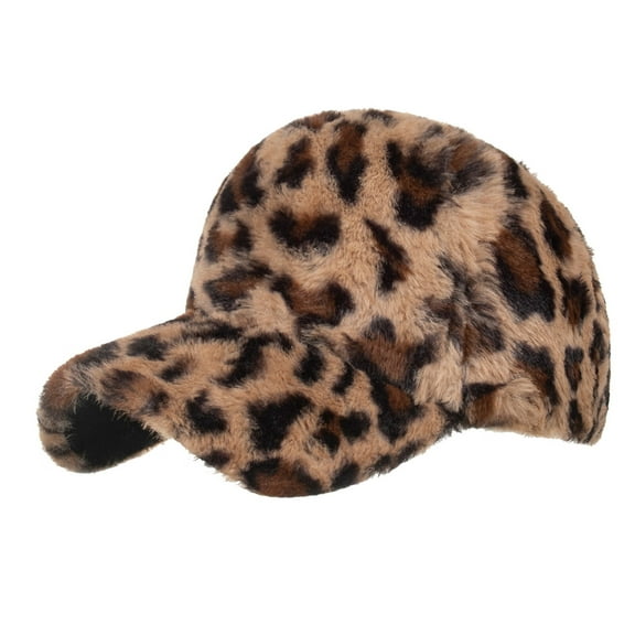 Women Men Plush Keep Warm Leopard Adjustable Baseball Cap Hip Hop Hat Sun Hat