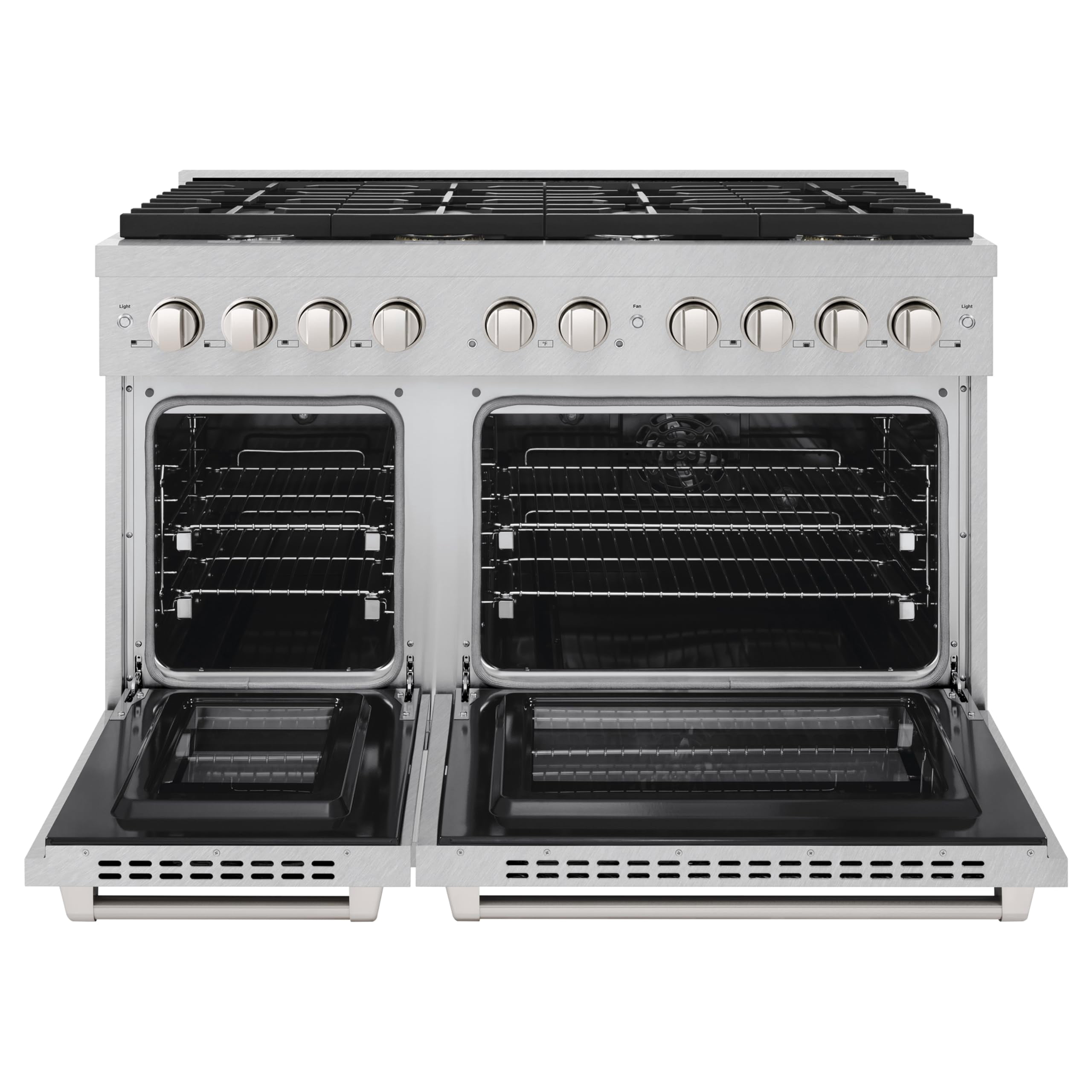 ZLINE 48 in. 6.7 cu. ft. Paramount Double Oven Dual Fuel Range with 8 Burner Gas Cooktop in DuraSnow Stainless Steel (SDRS-48)