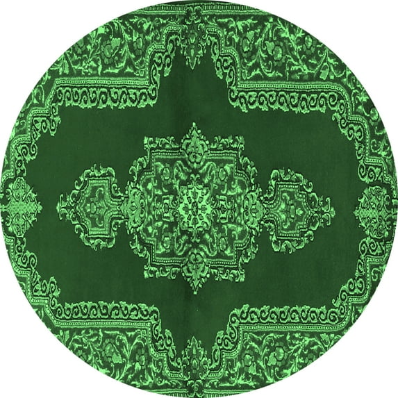 Ahgly Company Indoor Round Medallion Emerald Green Traditional Area Rugs, 3' Round