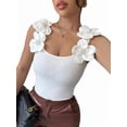 thumbnail image 3 of Women'S 3D Floral Fitted Tank Top Scoop Neck Sleeveless Ribbed Knit Tops White L, 3 of 7