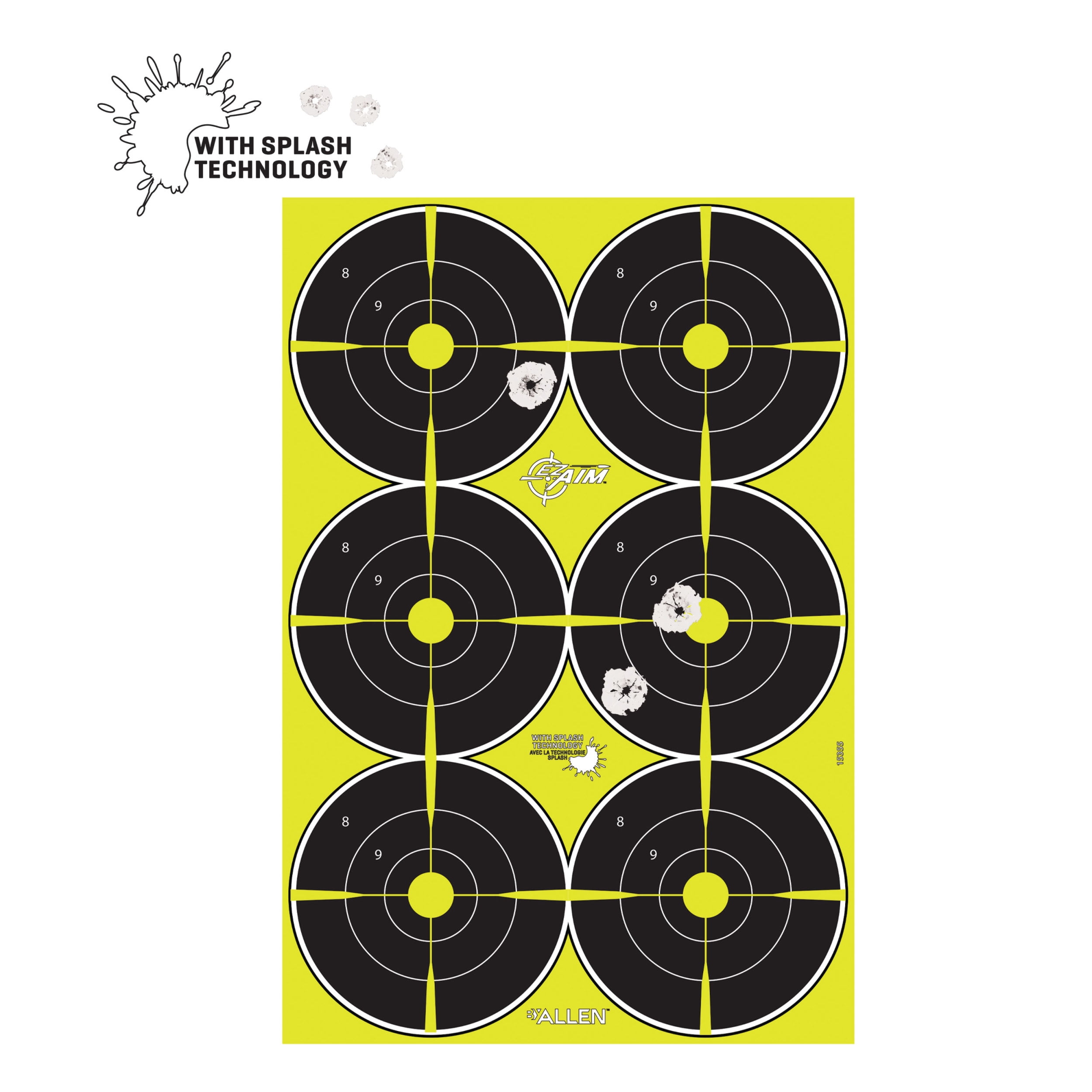 Ez Aim Splash Reactive Paper Shooting Targets, Bullseye, 6 Targets