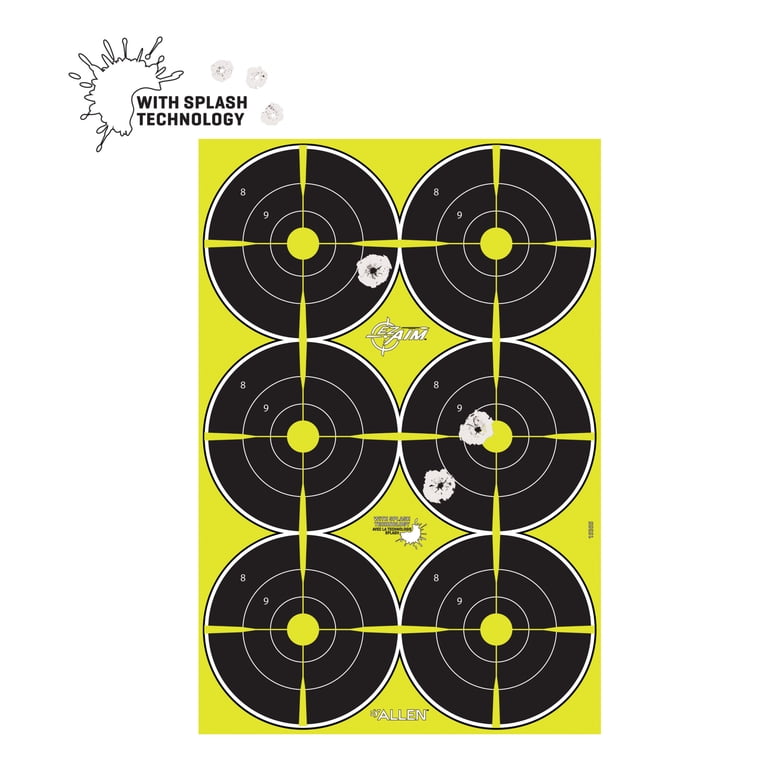 Ez Aim Splash Reactive Paper Shooting Targets, Bullseye, 6 Targets
