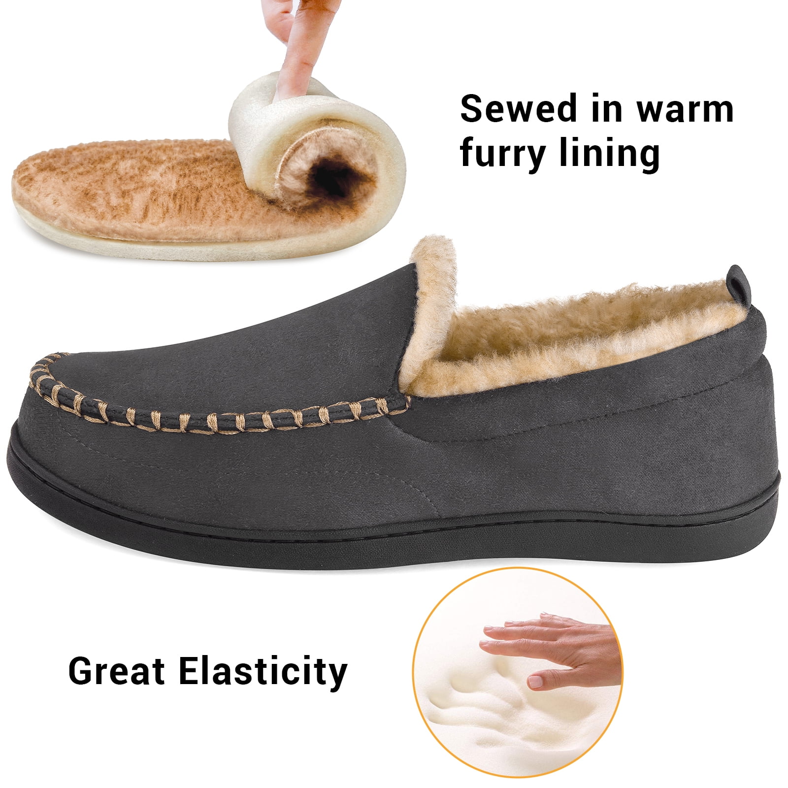 VONMAY Men's Moccasin Slippers Fuzzy Indoor Outdoor House Shoes