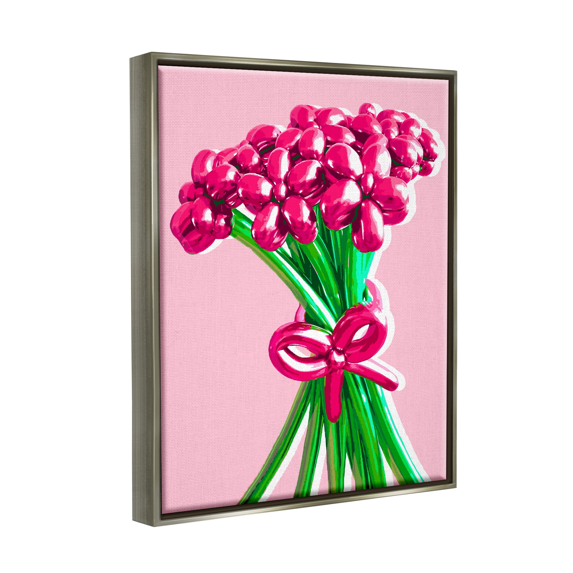 Stupell Industries Balloon Flower Bouquet Abstract Painting Gray Floater Framed Art Print Wall Art, 17 x 21