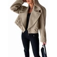 thumbnail image 3 of Womens Crop Pea Coat Wool Blend Office Work Lapel Collar Short Winter Jacket Trench Coat Light Coffee Color L, 3 of 9