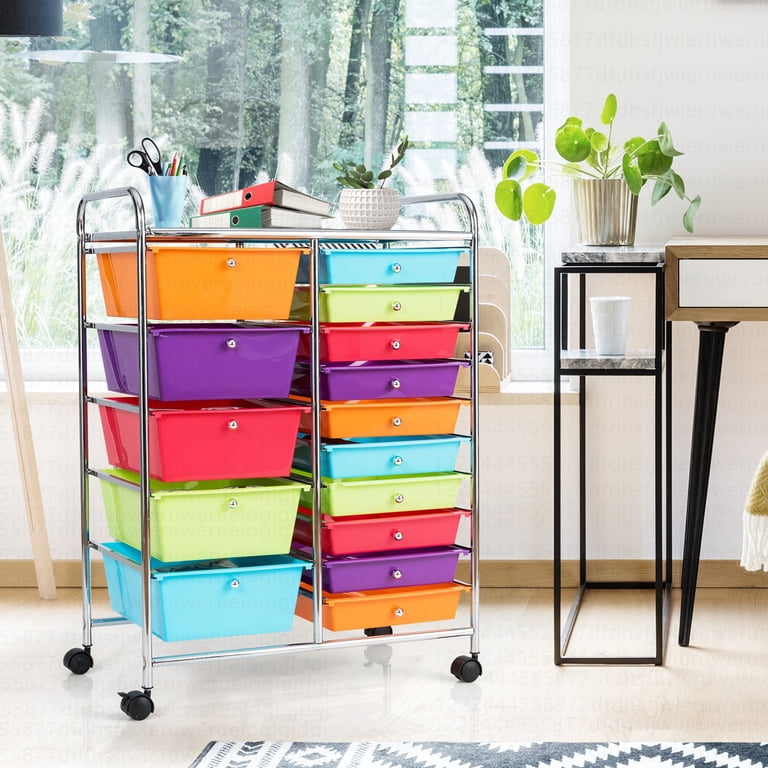 Costway 15-Drawer Rolling Storage Cart, Multicolor photo 2