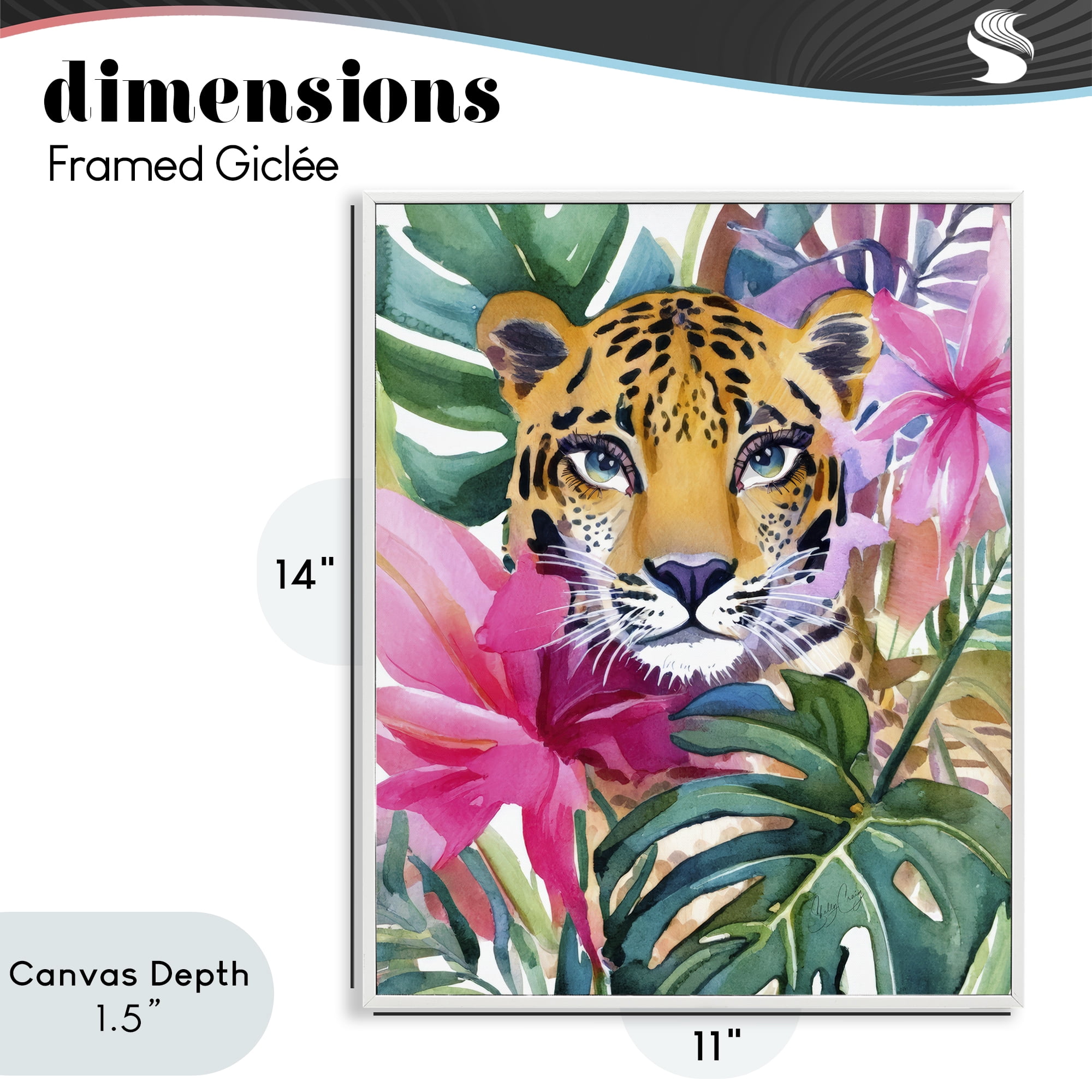 Stupell Industries Tropical Tiger Peeking White Framed Giclee Art, design by Shelly Craig
