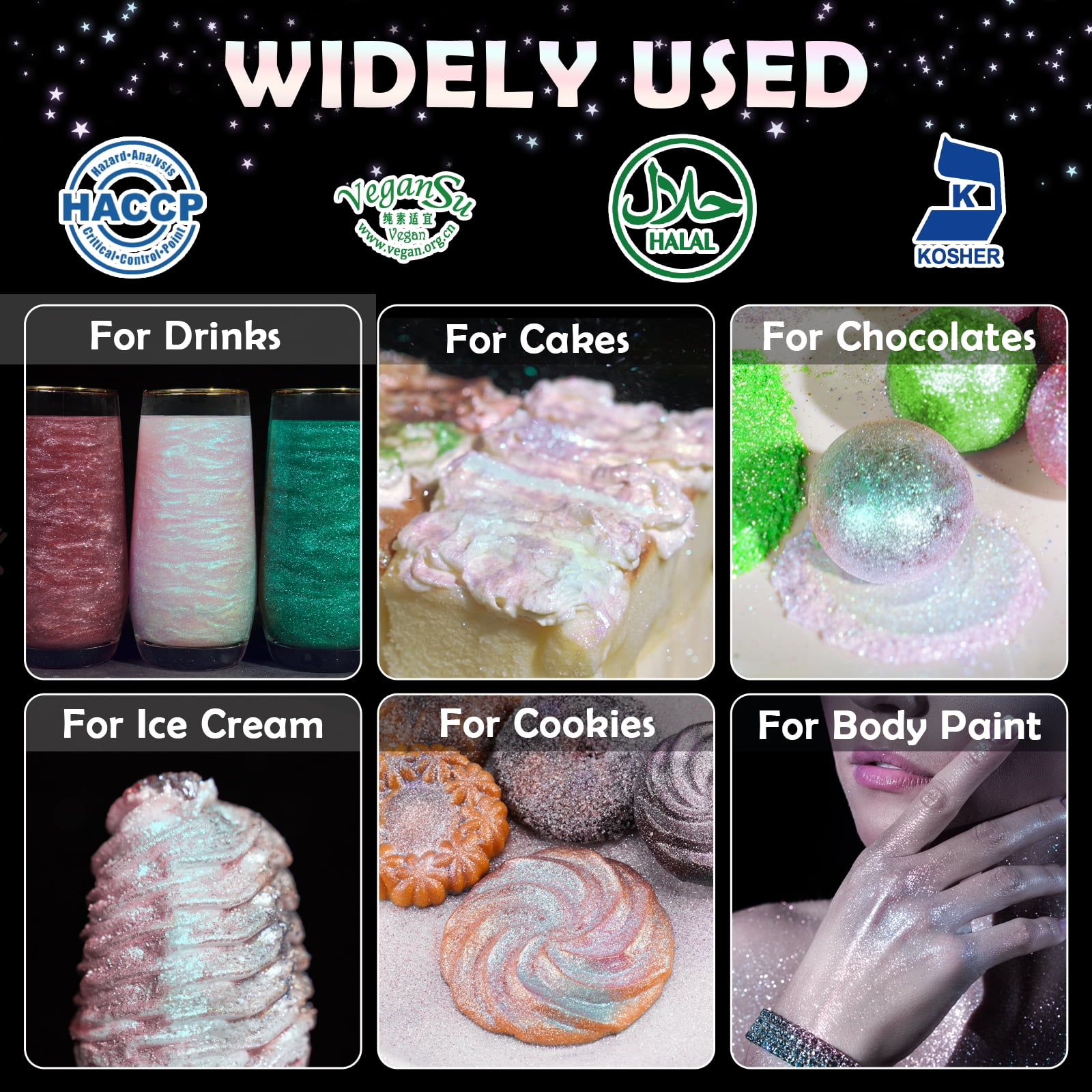 NiHome Edible Food-Grade Glimmer Powder Glitter Luster Dust Metallic Food Decorating Sprinkle Glimmery Dust for Wine Beverage Cake Candy Dessert Bakery Restaurant Vegan (0.18oz/5g, Iridescent)