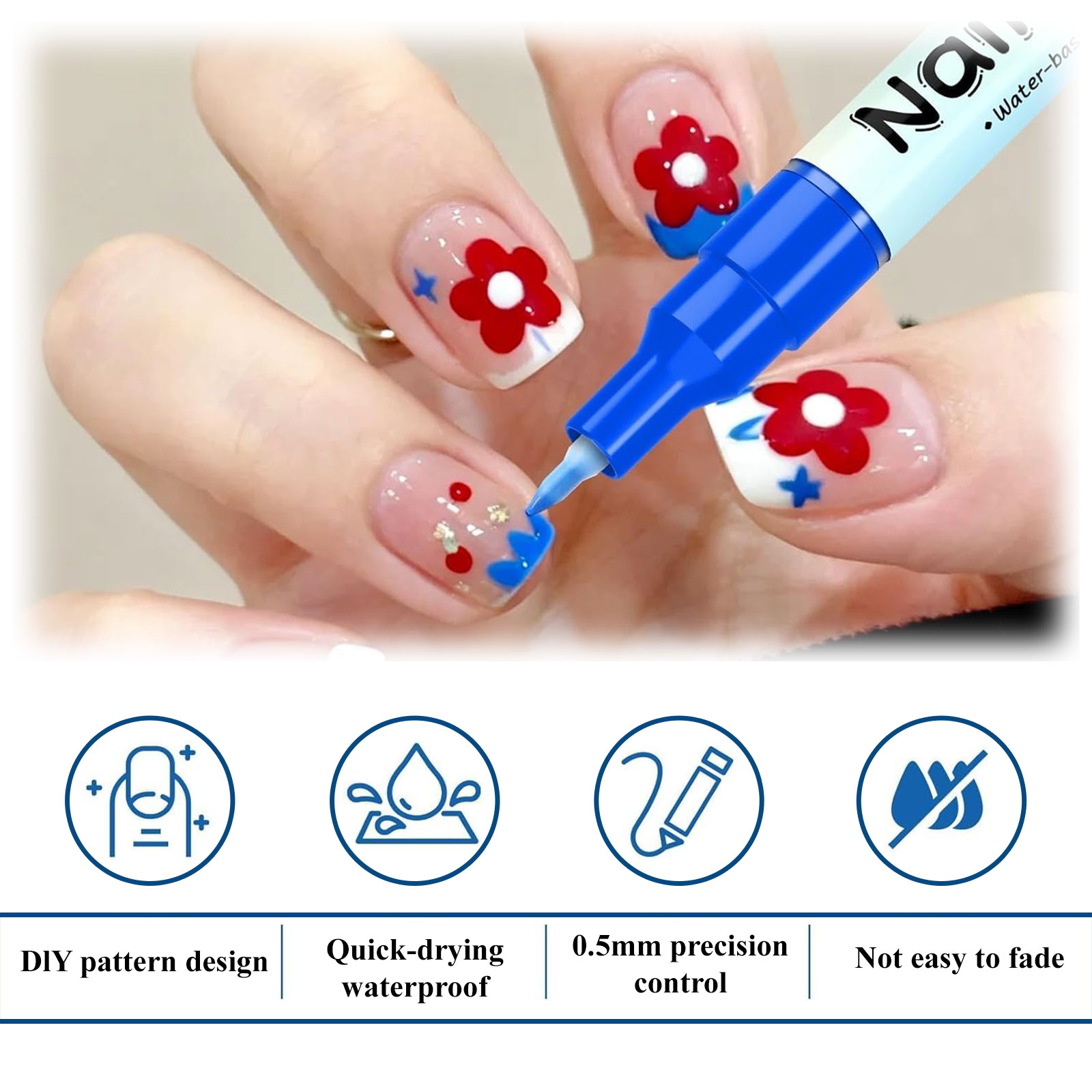 Waterproof Nail Art Pen, Waterproof Nail Art Pen, 12 Colors ail rt ens Set, ail rt Marker Drawing Painting Liner en, 0.5mm Precision Tip, Quick Dry