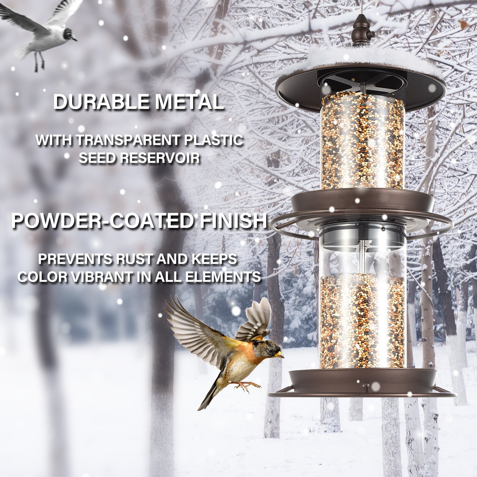2-Tier Bird Feeder with Sure-Lock Cap and Hanging Hook, Wild Bird Feeders - 4.5 lb Seed Capacity