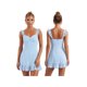 thumbnail image 3 of Vestido corto de verano para mujer, color liso, ribete de encaje, mangas acampanadas, escote en V, corte en A., 3 of 9