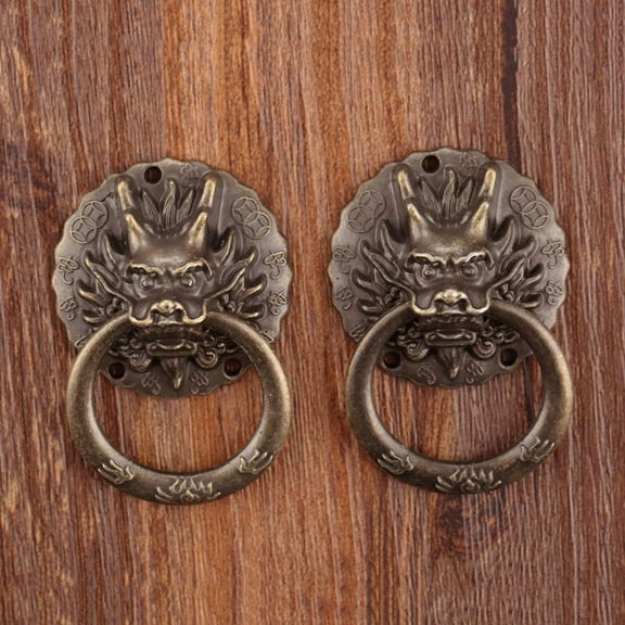 Mosey Handle,2Pcs Vintage Dragon Head Cabinet Wardrobe Furniture Drawer Pull Handle Knob Ring