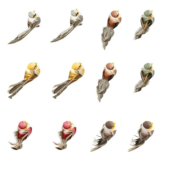 12Pcs Artificial Foam Birds Simulation Birds Home Ornament Five Colors