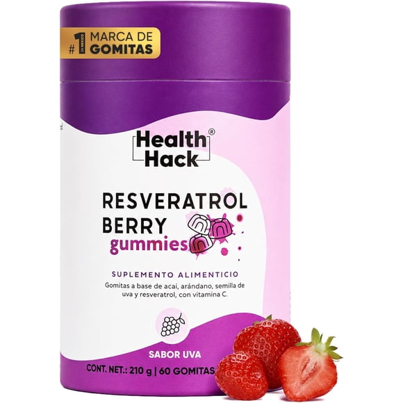 Resveratrol Gomitas 200 mg Açaí Arándano Vitamina C Piperina | Health Hack