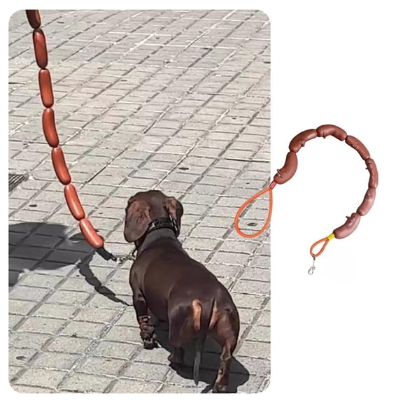 Sausage Leash Hot Dog Walking Gear - Durable Rubber Wiener Hotdog Leash - Playful Pet Chew Toy for Small Dogs & Puppies, Cats & Outdoor Fun