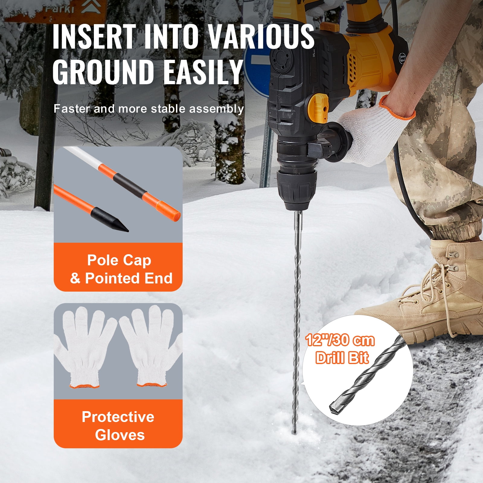 VEVOR 30 Pack 48" Driveway Markers Orange Snow Plow Stakes 0.4" Fiberglass Rod